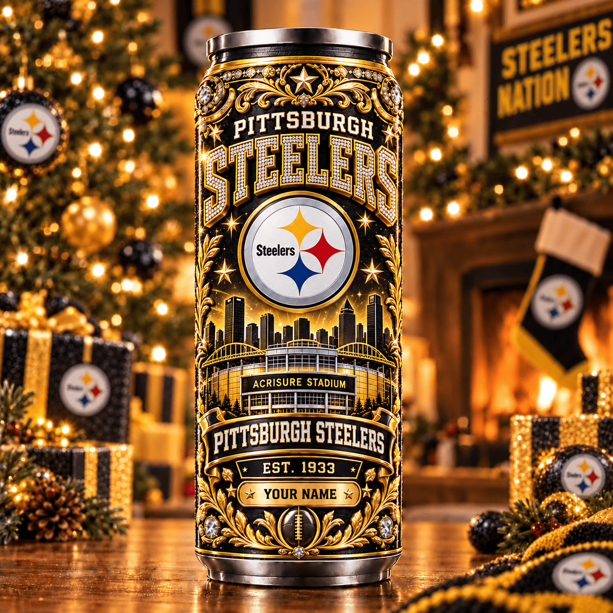 Premium NFL x PIT Personalized Name Can Tumbler