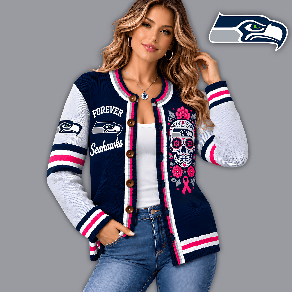 Premium NFL x SEA Floral Skull Knit Cardigan