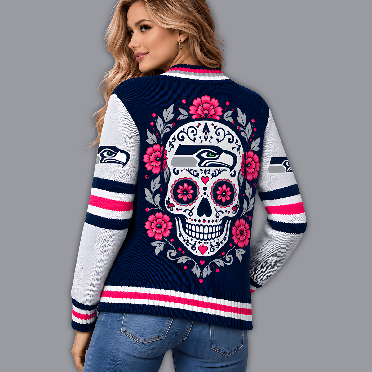 Premium NFL x SEA Floral Skull Knit Cardigan