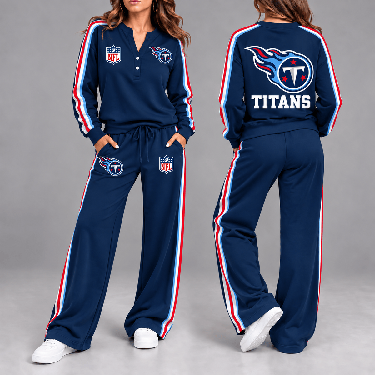 Premium NFL x TEN Game Day Sporty Stripe Long Sleeve Pullover Top & Wide-Leg Pants Set