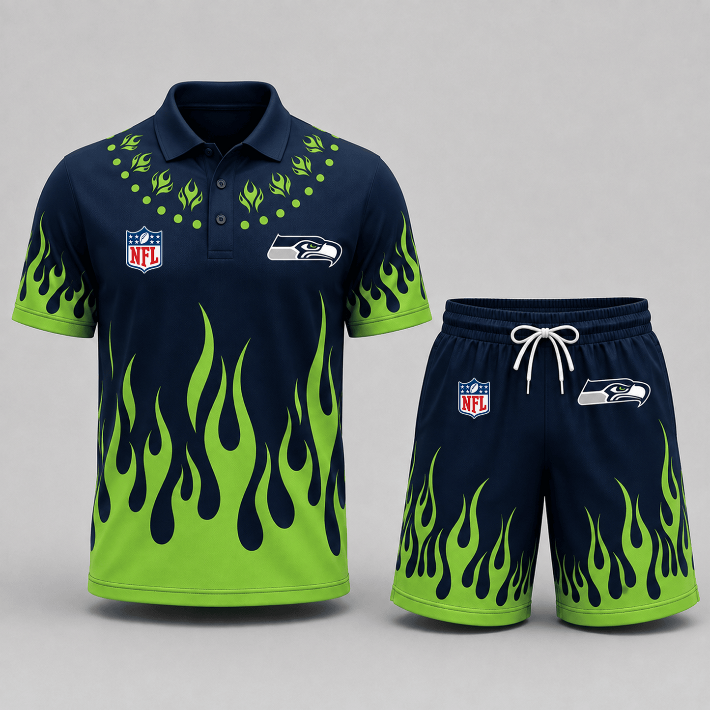 SEA Premium NFL Flame Performance Polo Shirt & Shorts Set