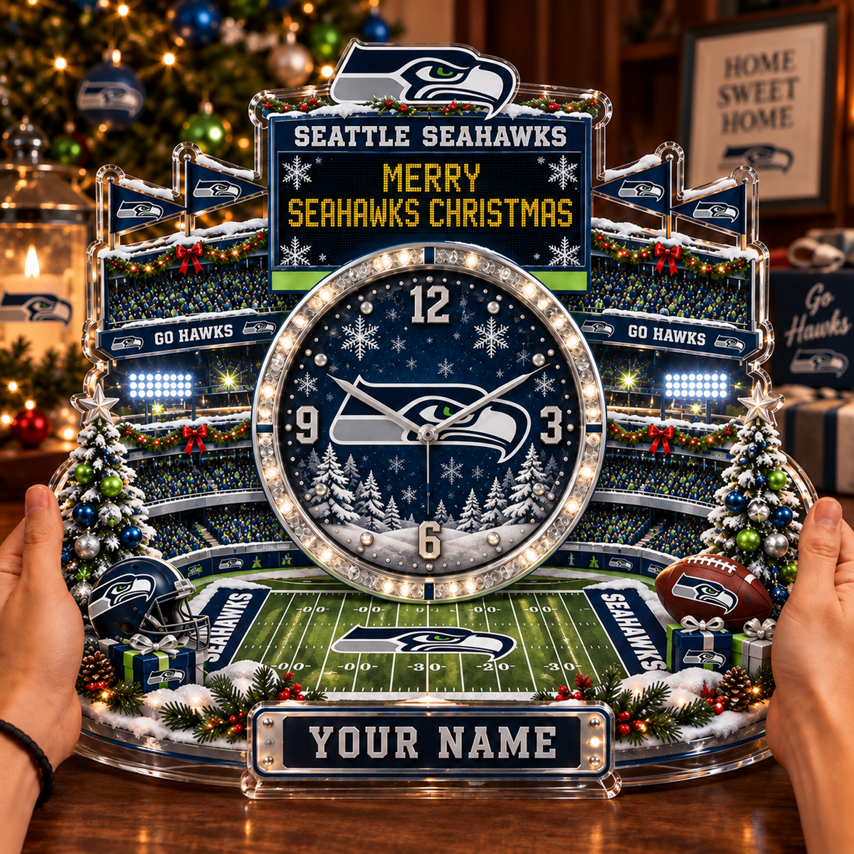 SEA x NFL Christmas KICKOFF Personalized Acrylic Hanging Wall Clock – Premium Limited Edition Gift for Men, Women & Football Fans