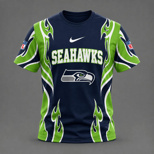 SEA x NFL Premium Football Flame Tribal All Over Print T-Shirt 2208