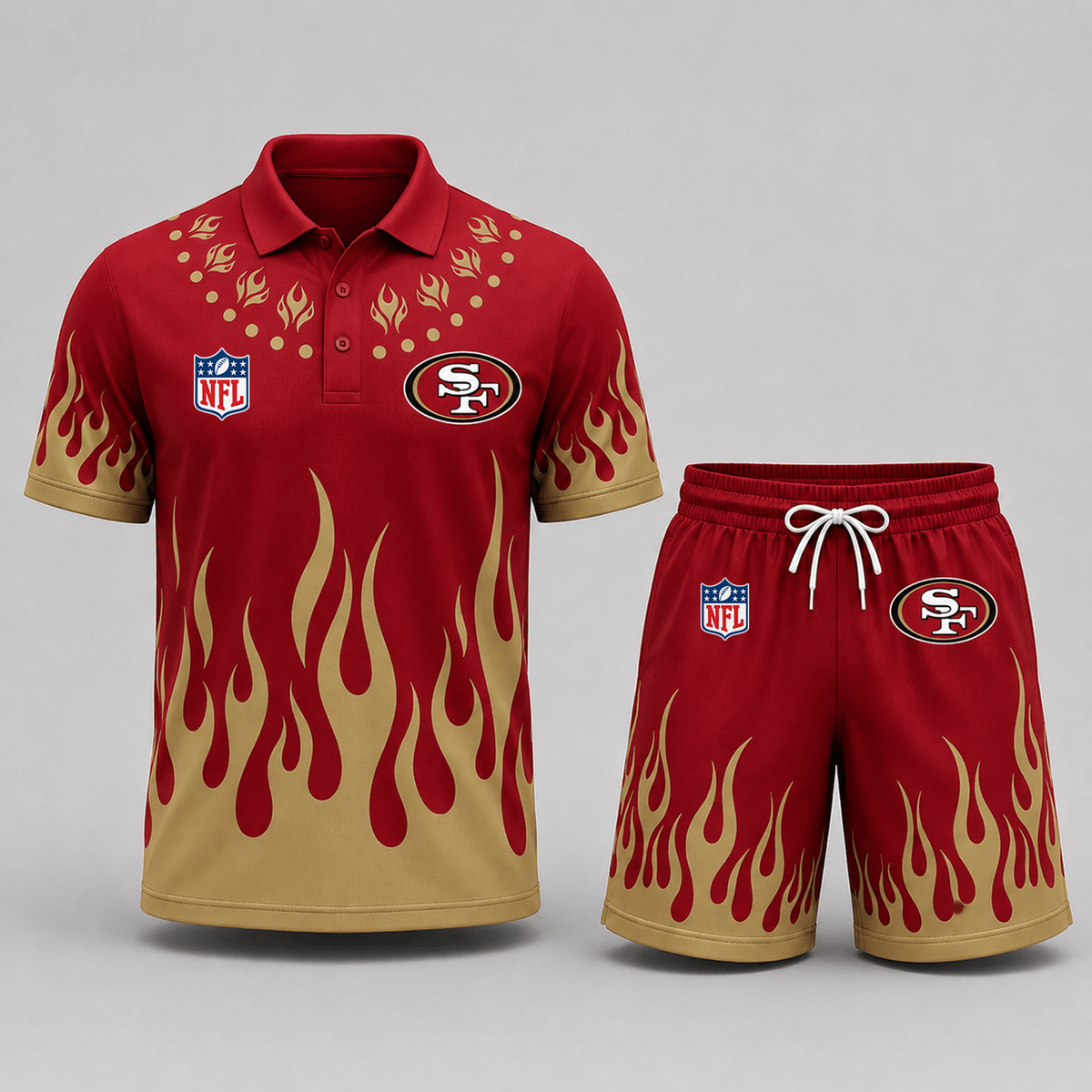 SF Premium NFL Flame Performance Polo Shirt & Shorts Set