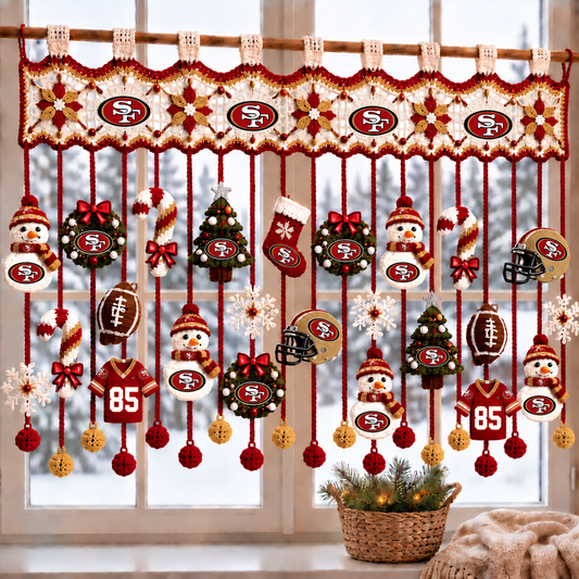 SF x NFL Christmas Crochet Window Valance – Football Snowman Wreath Holiday Decor