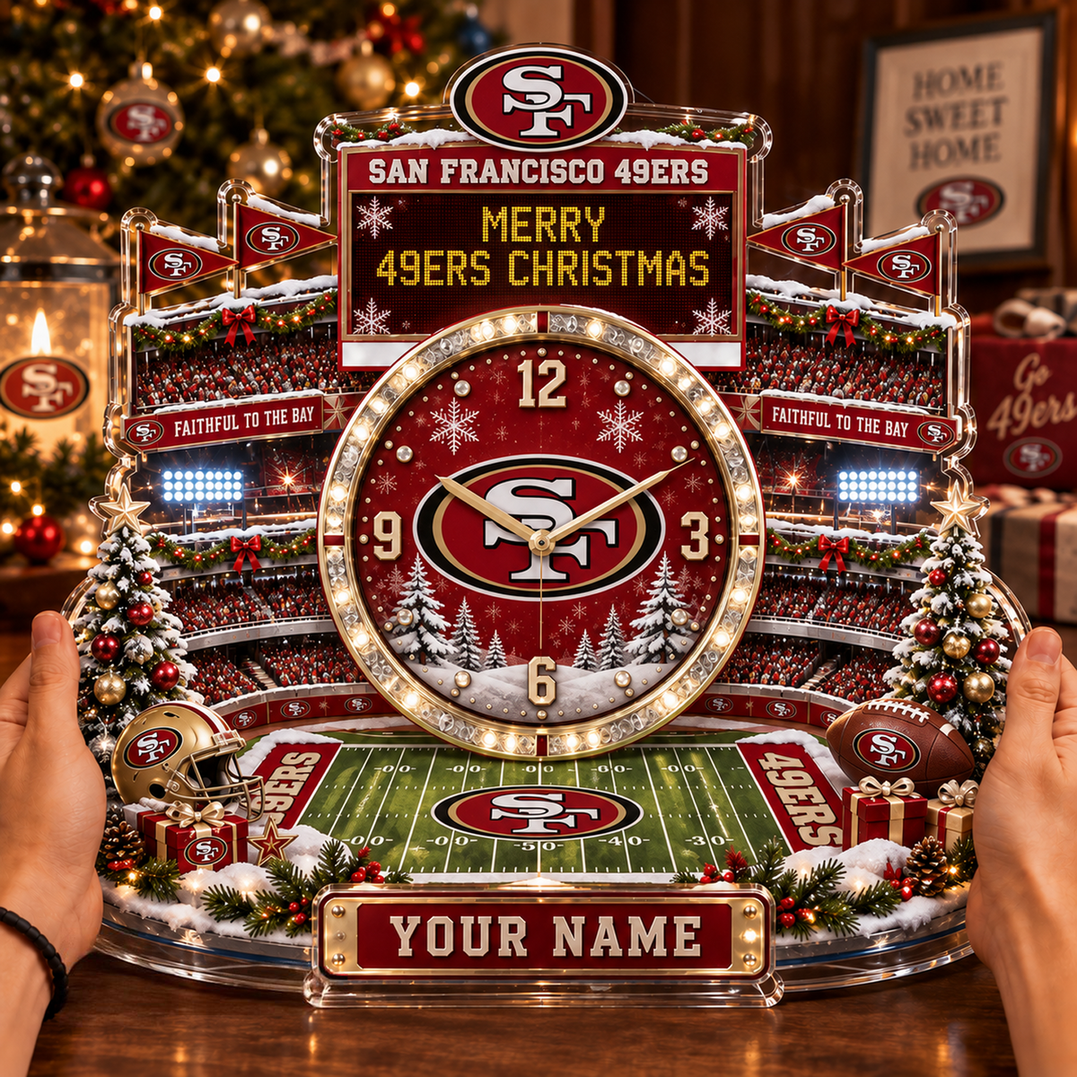 SF x NFL Christmas KICKOFF Personalized Acrylic Hanging Wall Clock – Premium Limited Edition Gift for Men, Women & Football Fans