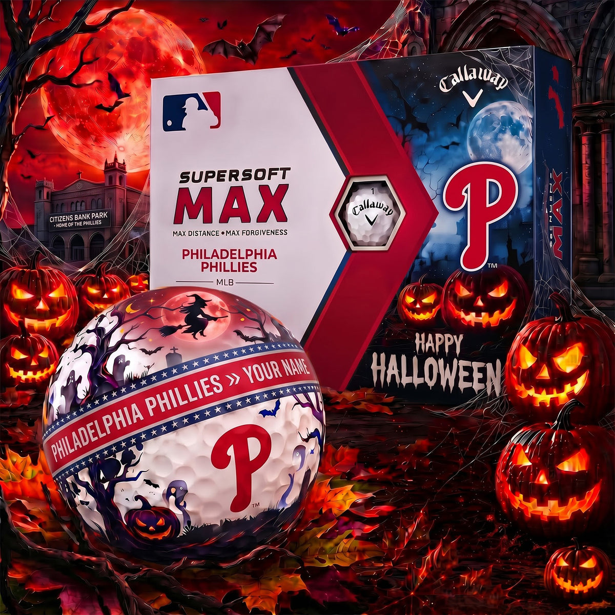 SIGNATURE MLB X PHI EXCLUSIVE PERSONALIZED HALLOWEEN HORROR FAIRWAY V3 GOLF BALL COLLECTION