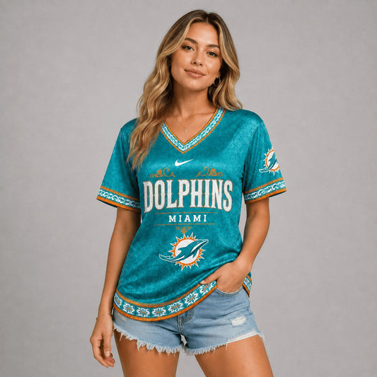 SIGNATURE NFL X MIA EXCLUSIVE WOMEN CLASSIC FLORAL SATIN SHIRT LIMITED EDITION