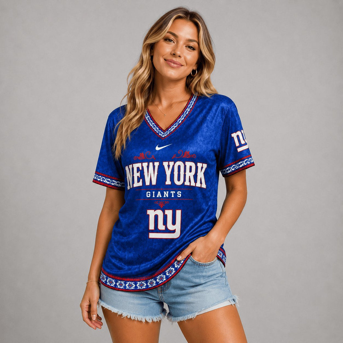 SIGNATURE NFL X NYG EXCLUSIVE WOMEN CLASSIC FLORAL SATIN SHIRT LIMITED EDITION