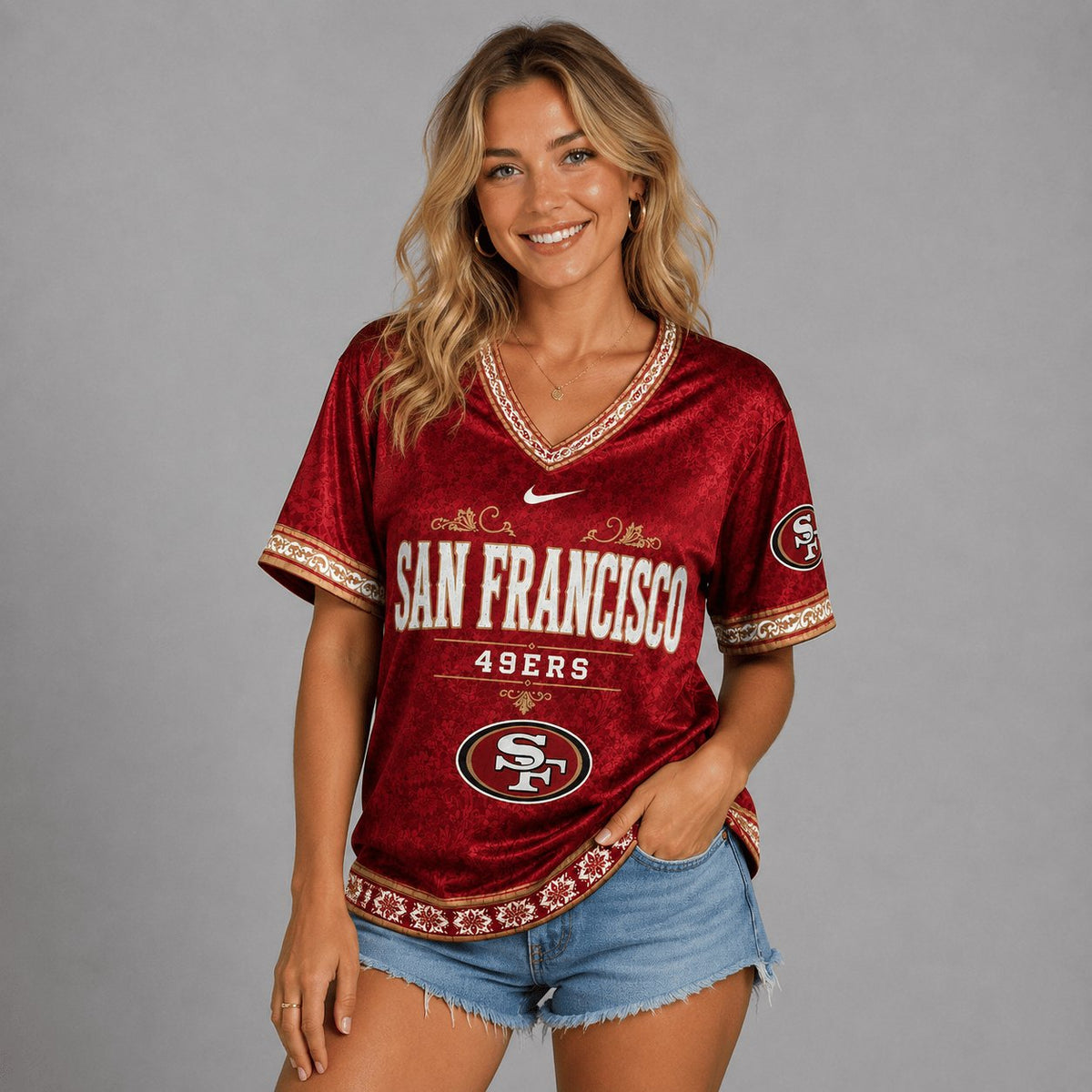 SIGNATURE NFL X SF EXCLUSIVE WOMEN CLASSIC FLORAL SATIN SHIRT LIMITED EDITION