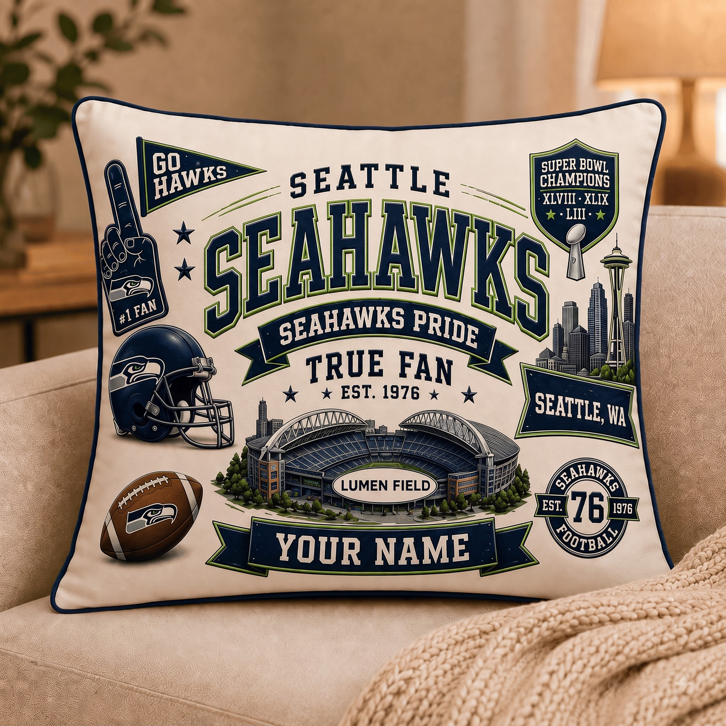 SS x NFL Premium Vintage Pillow Case Personalized Gift For True Fan