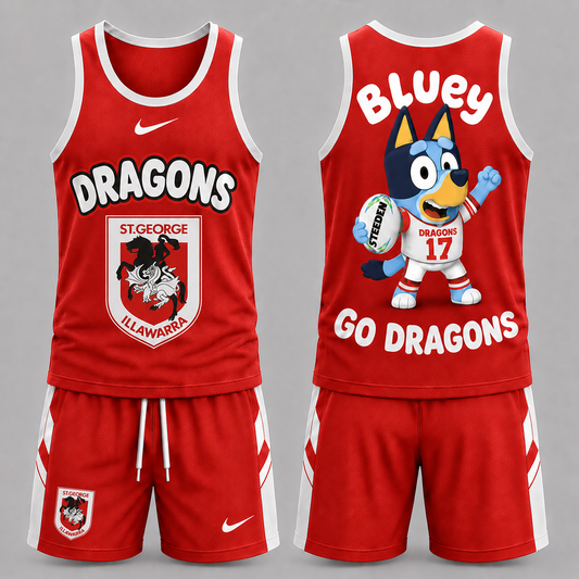 STG Premium NRL Game Day Cartoon Character Sleeveless Tank Top & Shorts Set
