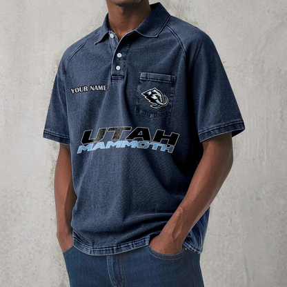 UTAH x NHL Men's Distressed Turn-Down Collar Polo DATND TANTD 250526