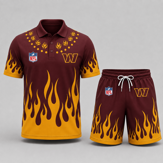 WAS Premium NFL Flame Performance Polo Shirt & Shorts Set