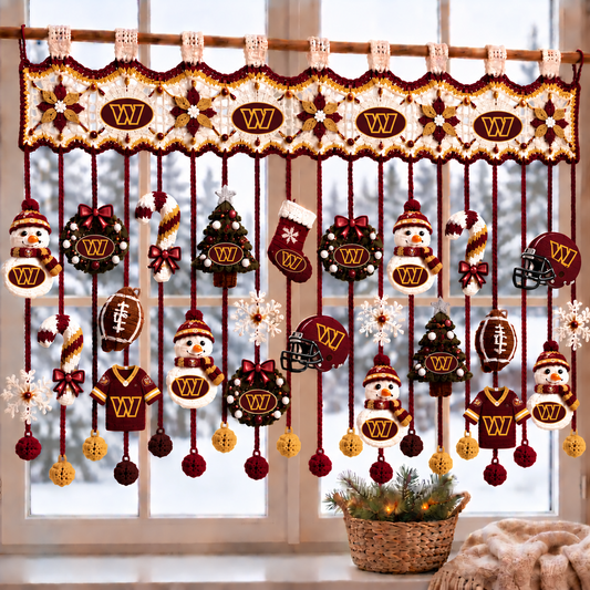 WAS x NFL Christmas Crochet Window Valance – Football Snowman Wreath Holiday Decor