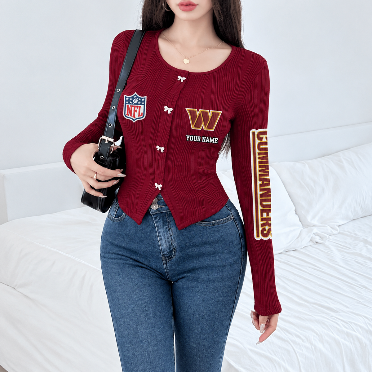 WAS x NFL Women's Long Sleeve Button Front Cardigan