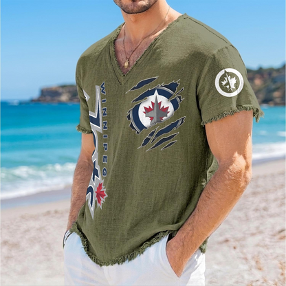 WGJ x NHL V-Neck Linen Beach Shirt 1905 DatND DVT